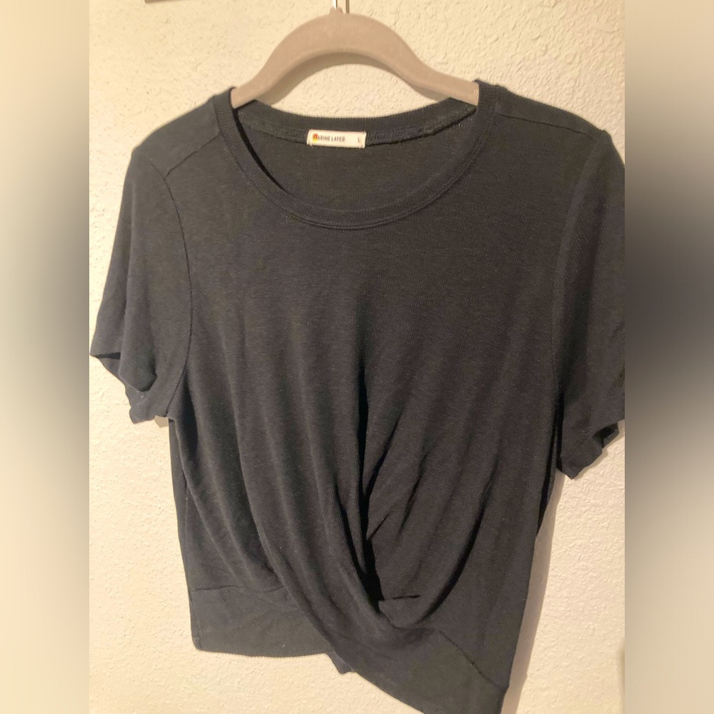 Marine Layer cropped twist-front knit top